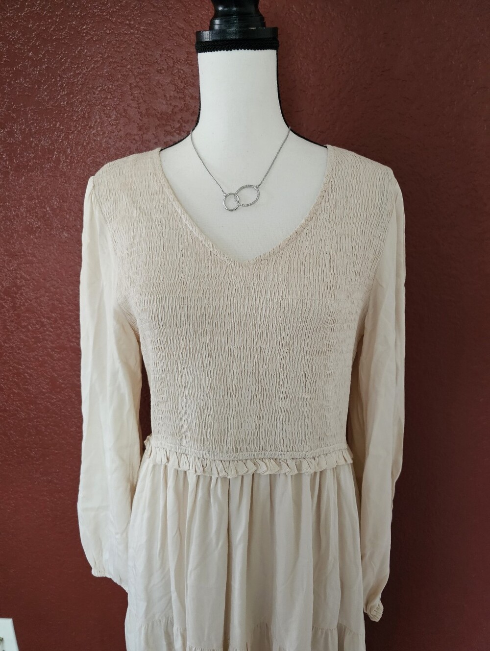 Smocked V-Neck Tiered Maxi Dress in Blush - Picture 2 of 10